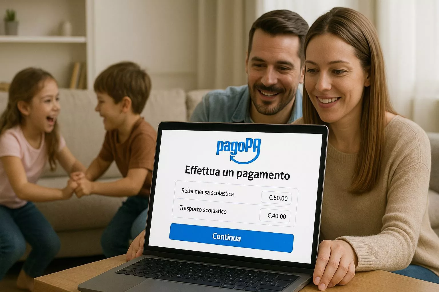 Istruzioni per effettuare i pagamenti digitali con PagoPa servizi trasporto scolastico e mensa scolastica.